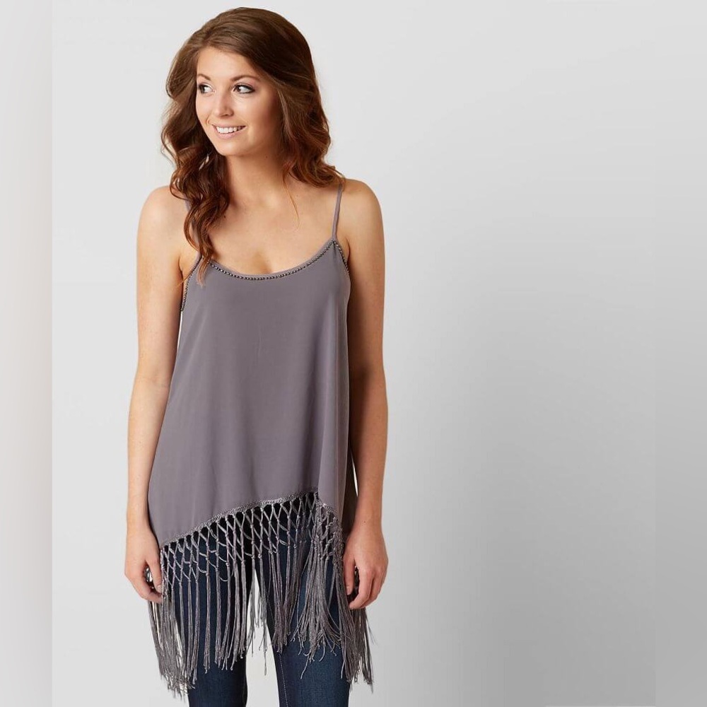 Rare Buckle Gimmicks fringe tank beaded neckline women’s size small